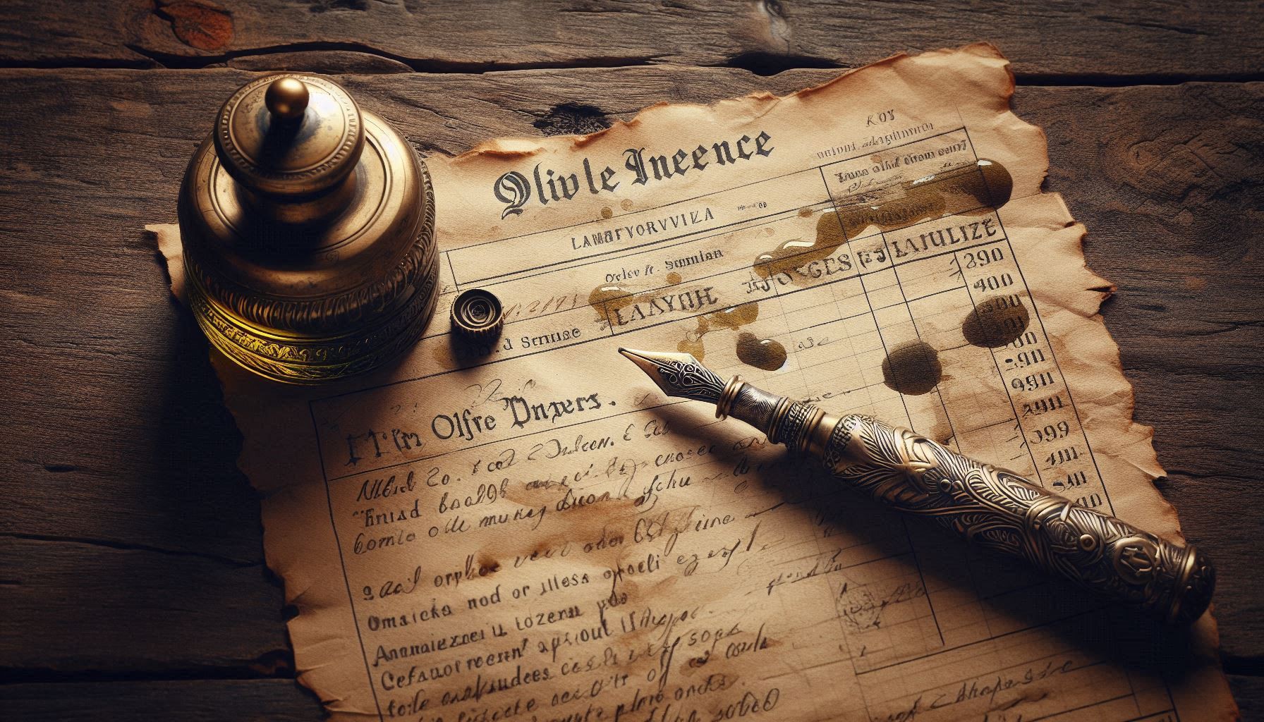 Handwritten invoice with olive oil stains and Amazigh symbols