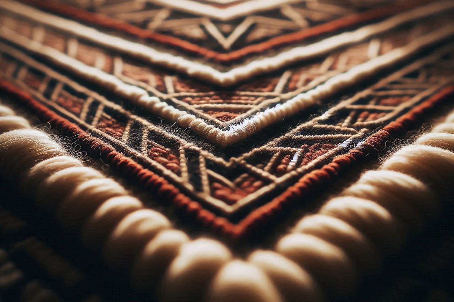 Intricate geometric border of Amazigh carpet symbolizing the sacred space component