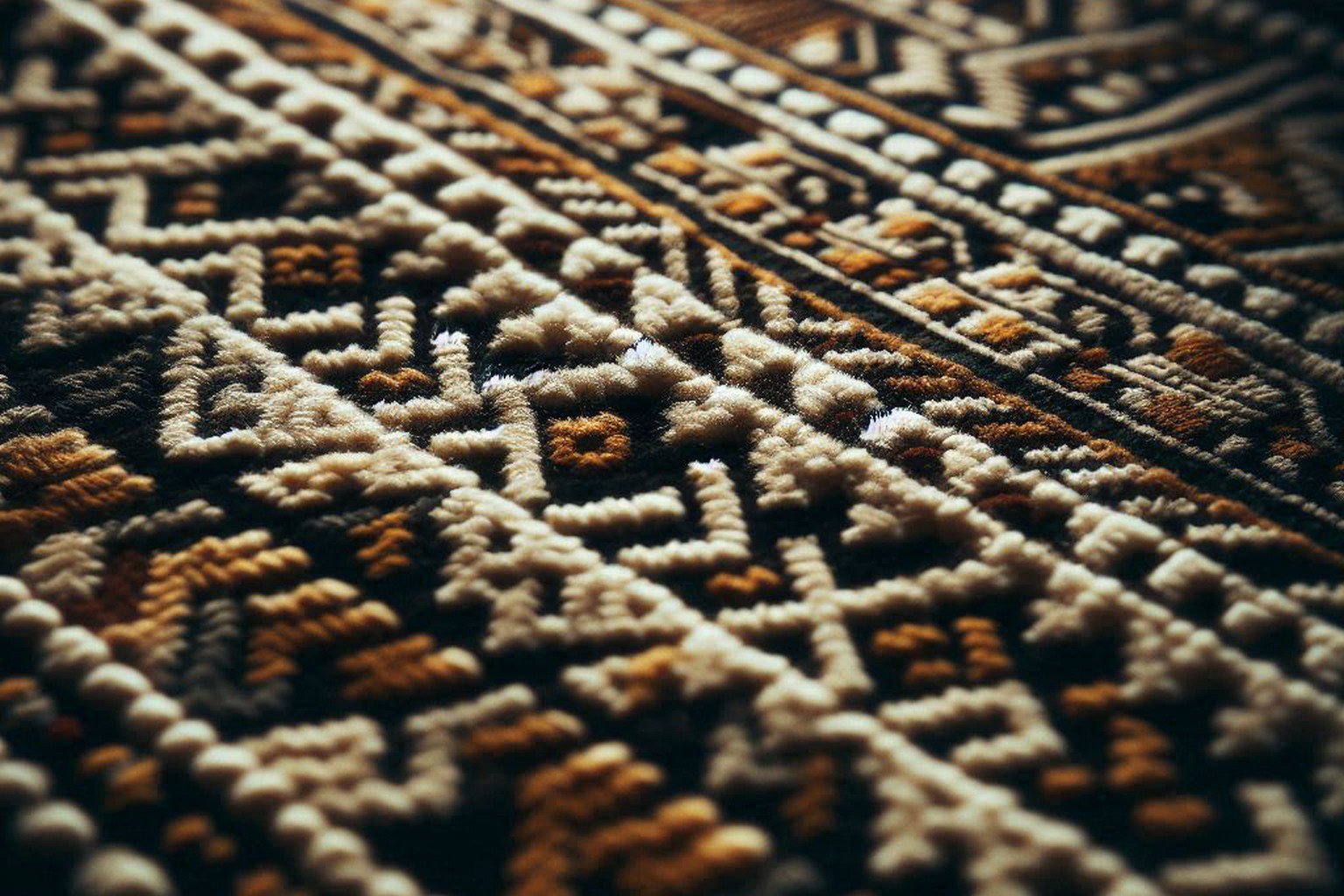 Small repeating motifs like zigzags and triangles adding texture