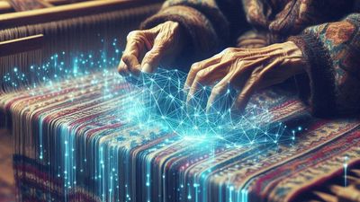 Hands weaving a Berber carpet, symbolizing the Weaver's Prompt for creative AI.