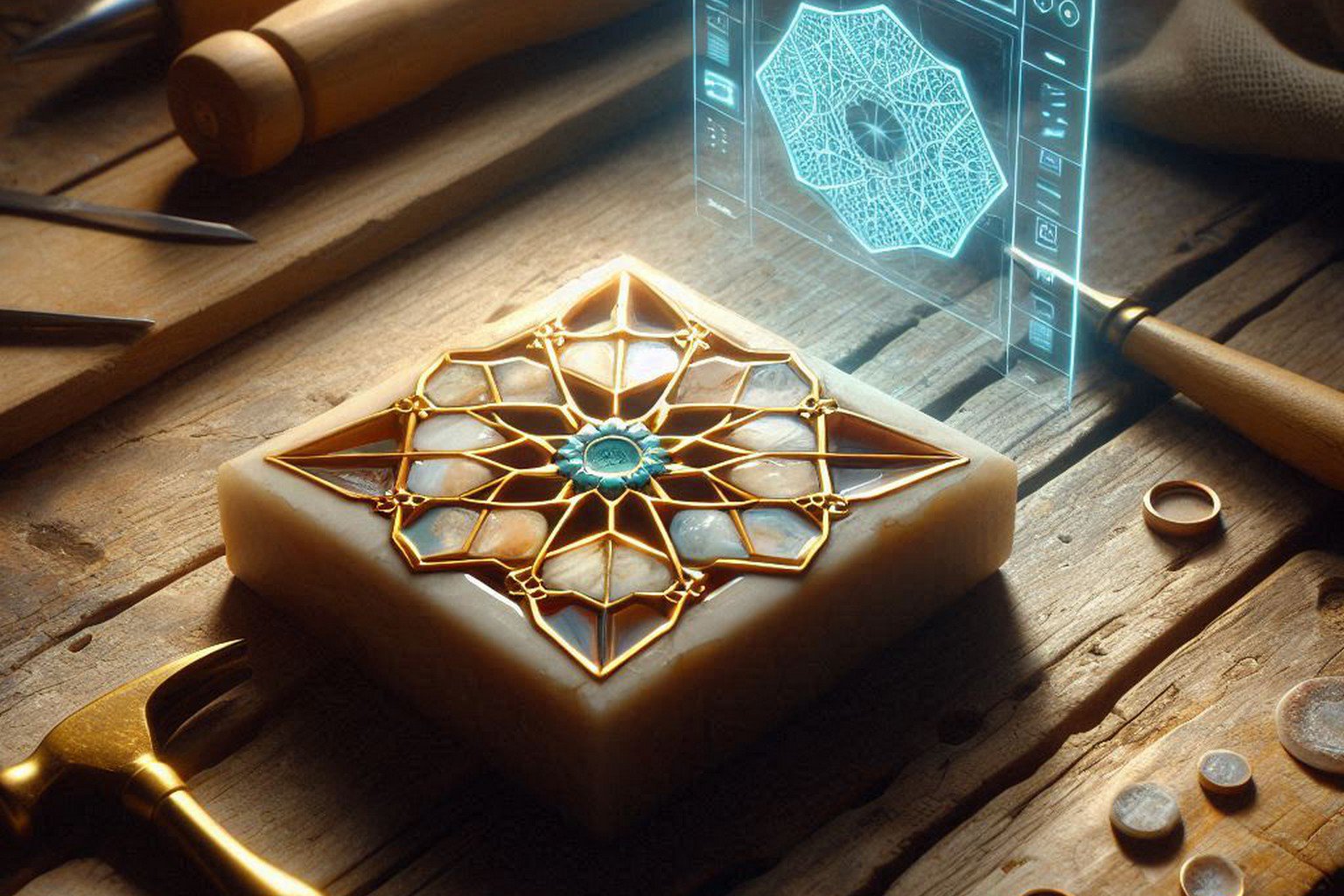 A modern productivity interface with geometric Moroccan tile patterns