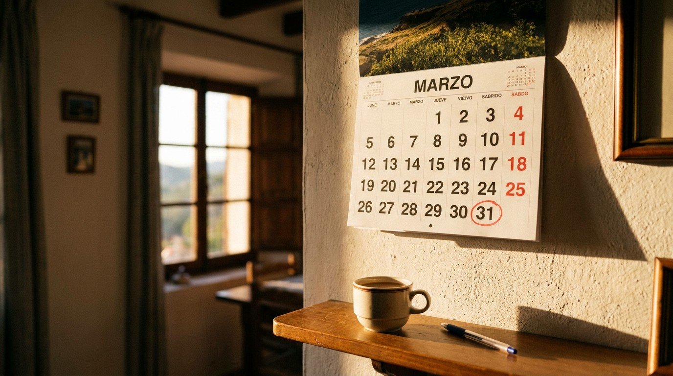 A wall calendar showing March with the 31st circled in red ink — no year visible