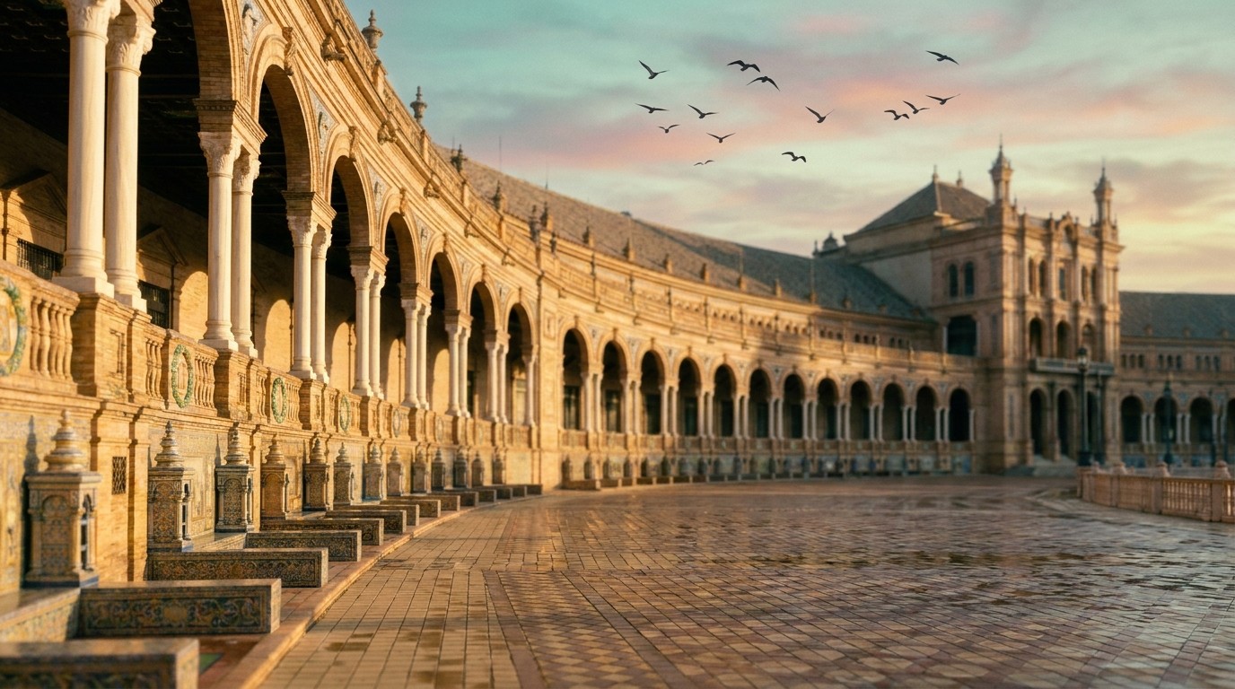 Plaza de España at dawn – empty and serene, representing the anchoring rituals protocol inside the Codex