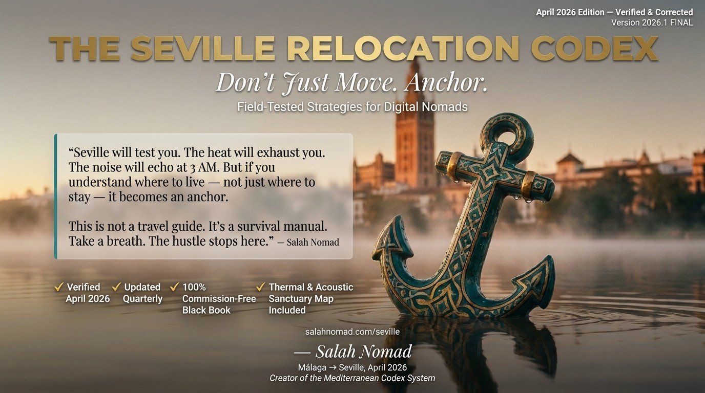 The Seville Relocation Codex – Don't Just Move. Anchor. Andalusian anchor rising from Guadalquivir river at dawn