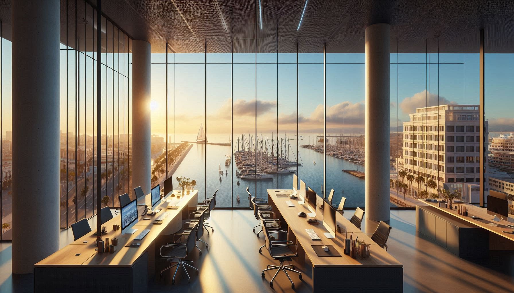 Panoramic Mediterranean sea view from Monday Muelle Uno coworking space