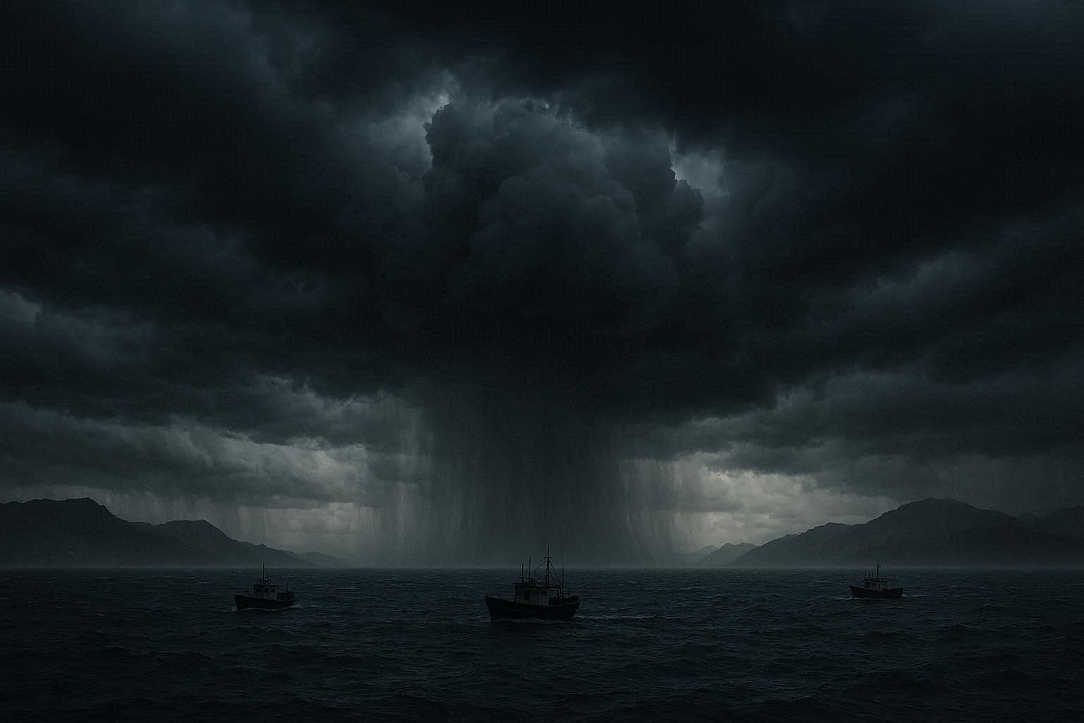 Storm clouds over the Strait of Gibraltar connecting Morocco and Spain