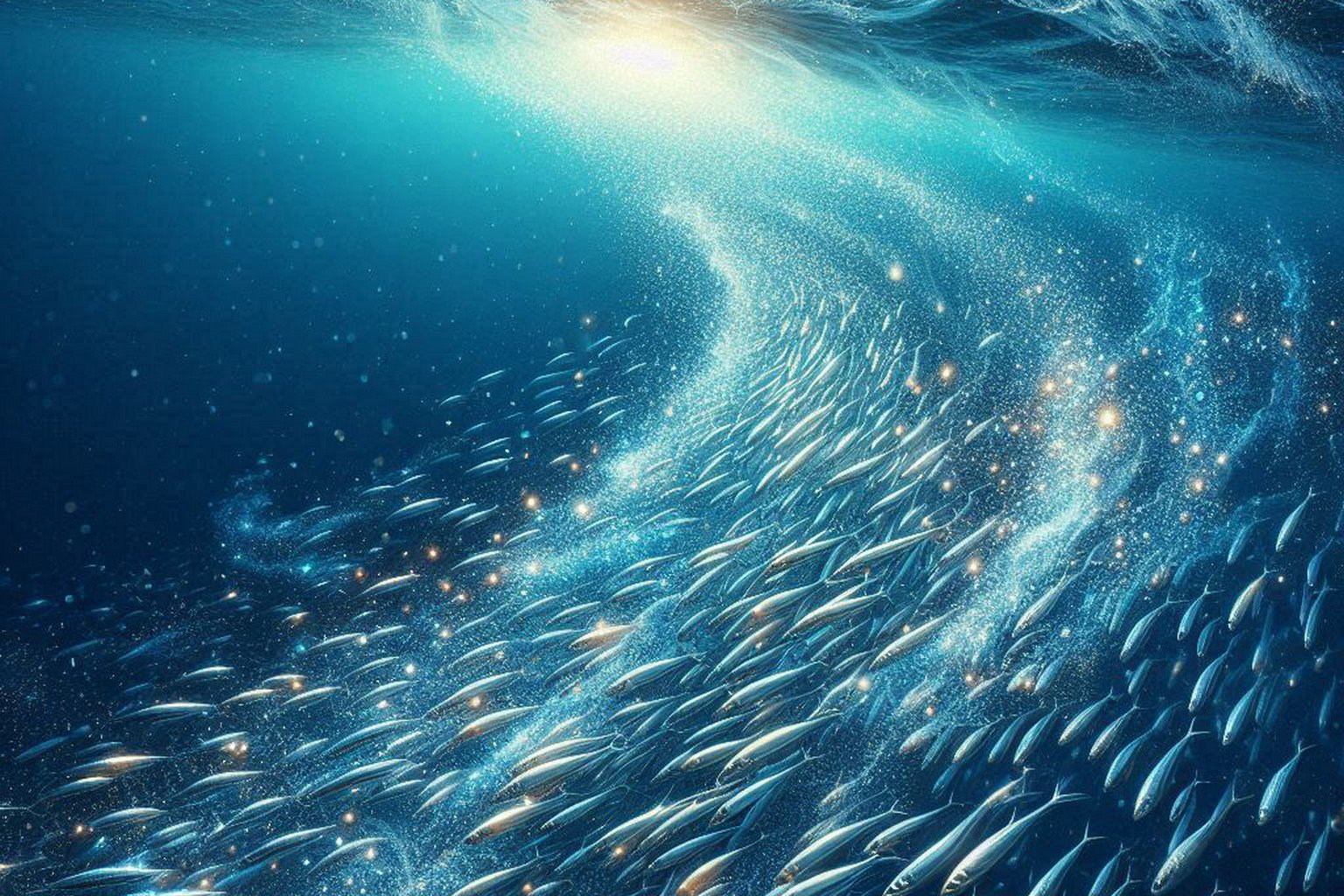 Shimmering wake left by sardine school - symbolizing regenerative impact