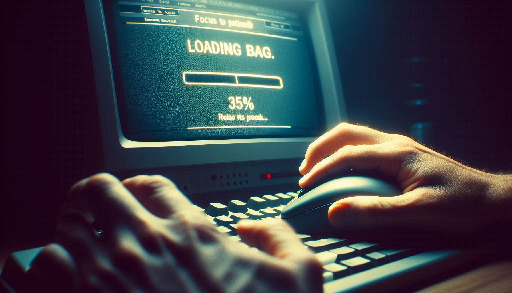 Hand hovering over mouse as webpage loads slowly line by line