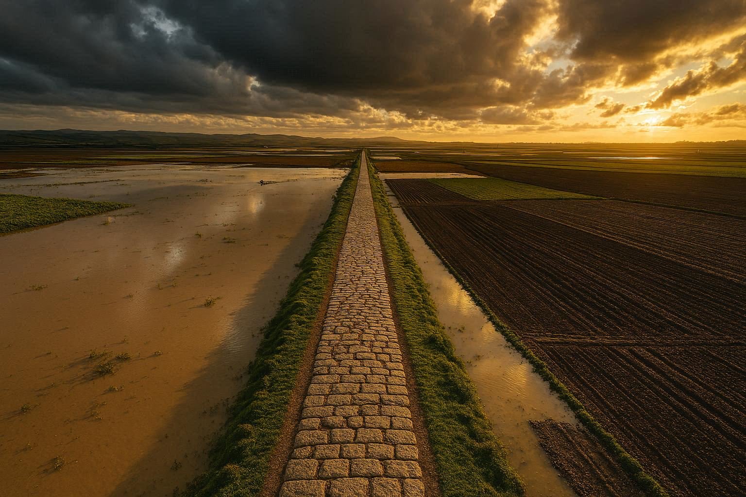 Ancient Roman road between Ksar el Kebir and Larache, partially flooded