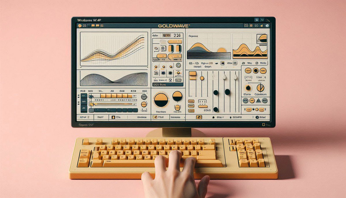 Clean and functional GoldWave v4.26 interface on Windows XP with simple audio waveforms