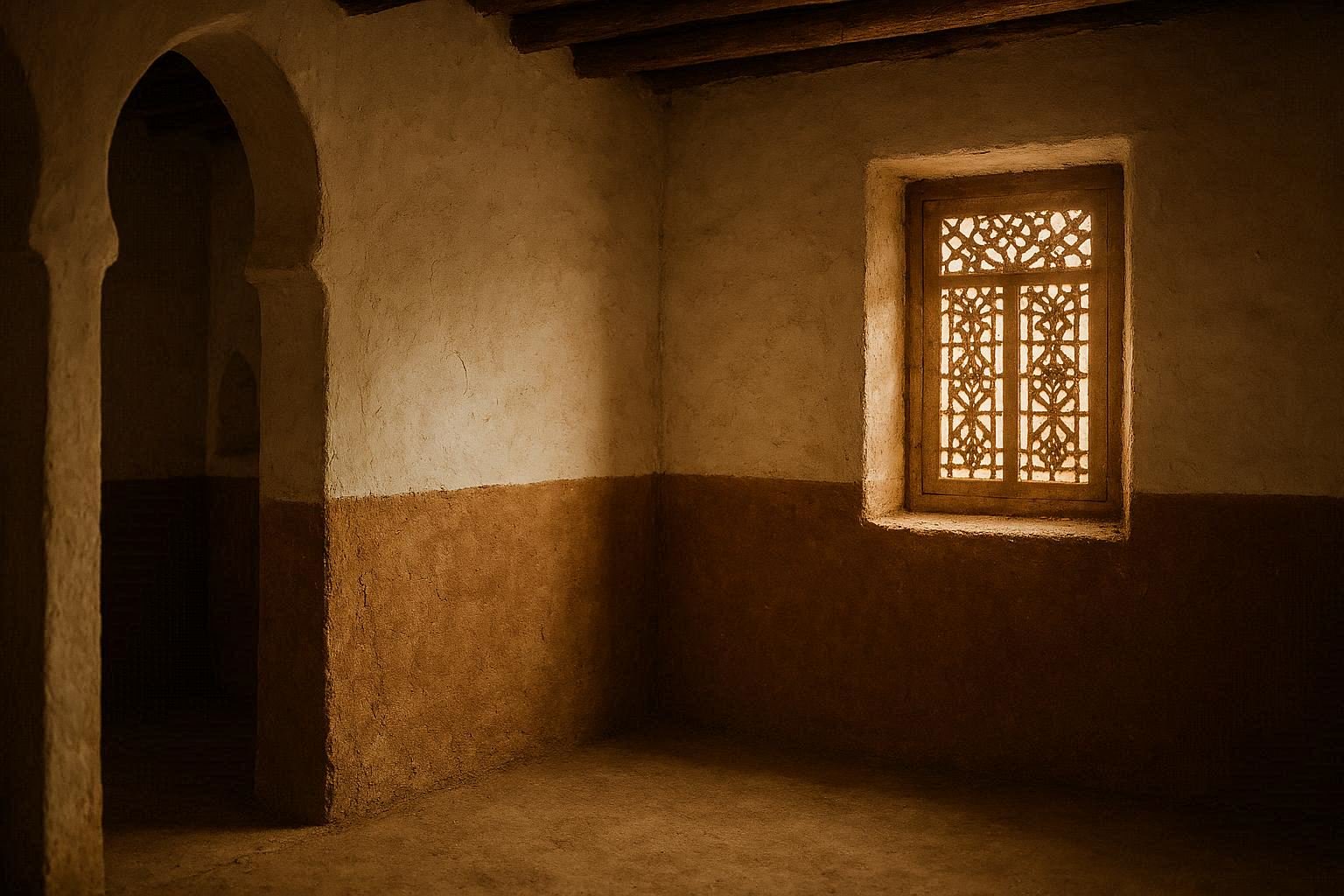 Brown flood line on white wall, chest height