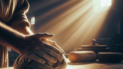 Hands of a baker dusting flour, symbolizing the Baker's Code for deep work.