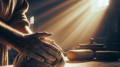 Hands of a baker dusting flour, symbolizing the Baker's Code for deep work.