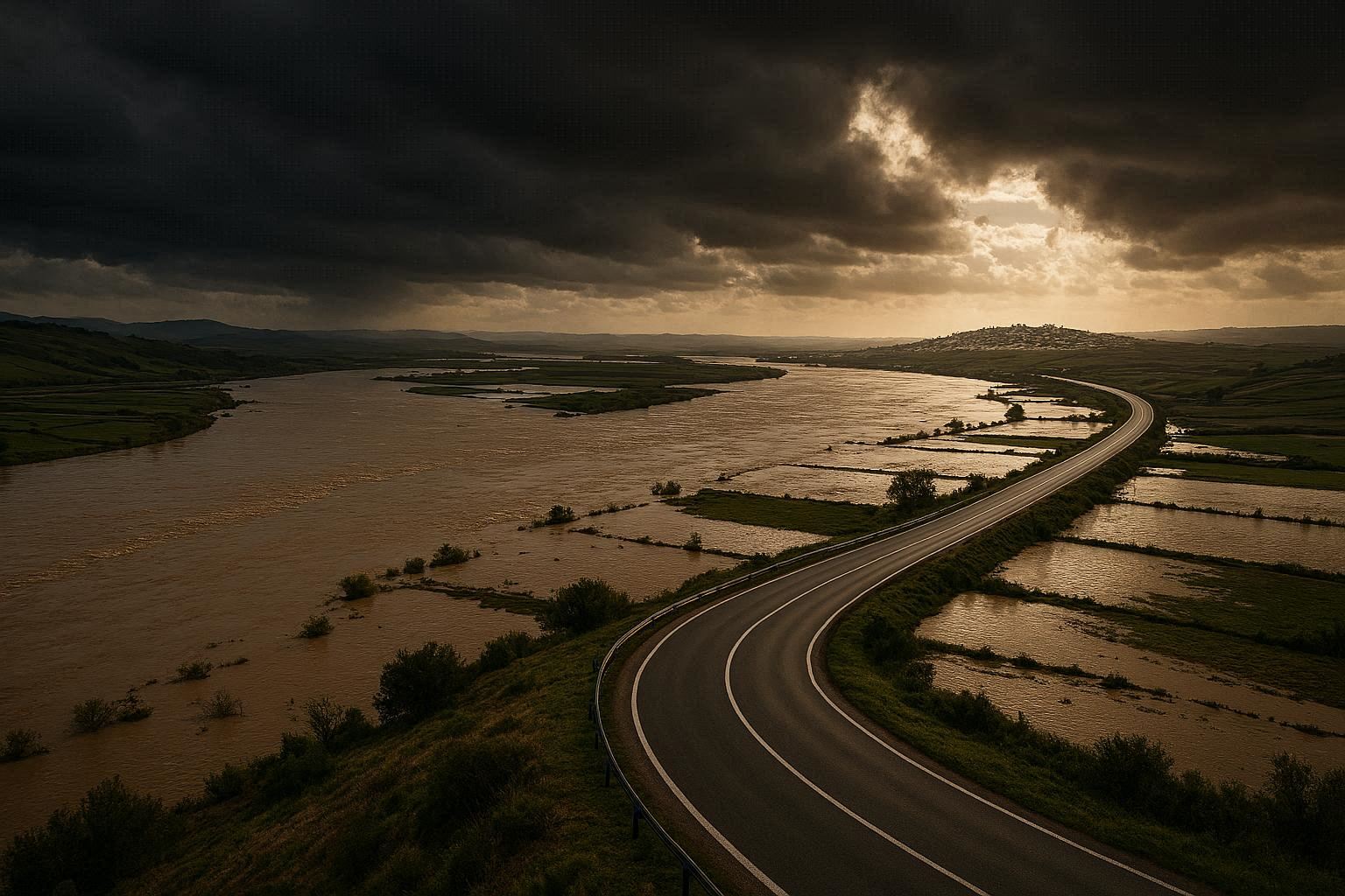 The road from Ksar el Kebir to Larache, following the swollen Oued Loukkos.