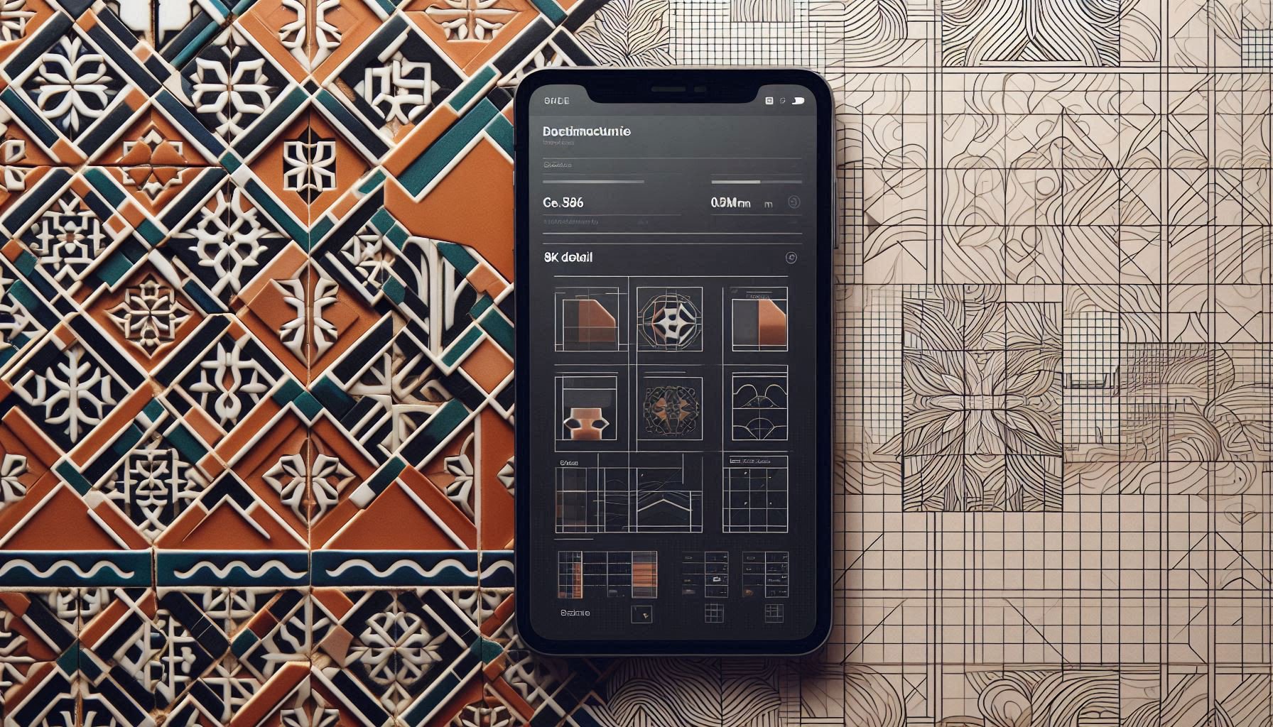 Moroccan zellige tilework juxtaposed with modern UX wireframe showing pattern connections