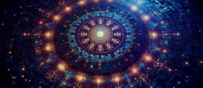 A vibrant, intricate mosaic of keywords and symbols forming a constellation, representing the interconnected topics of the blog.