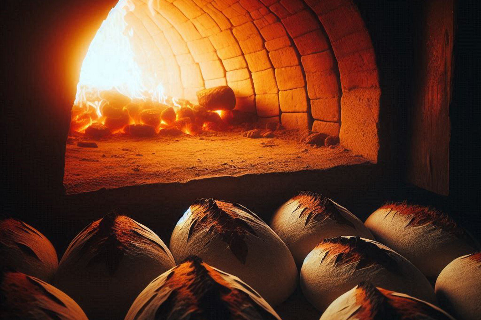 Loaves of bread baking inside a glowing, wood-fired oven, symbolizing Active Surrender